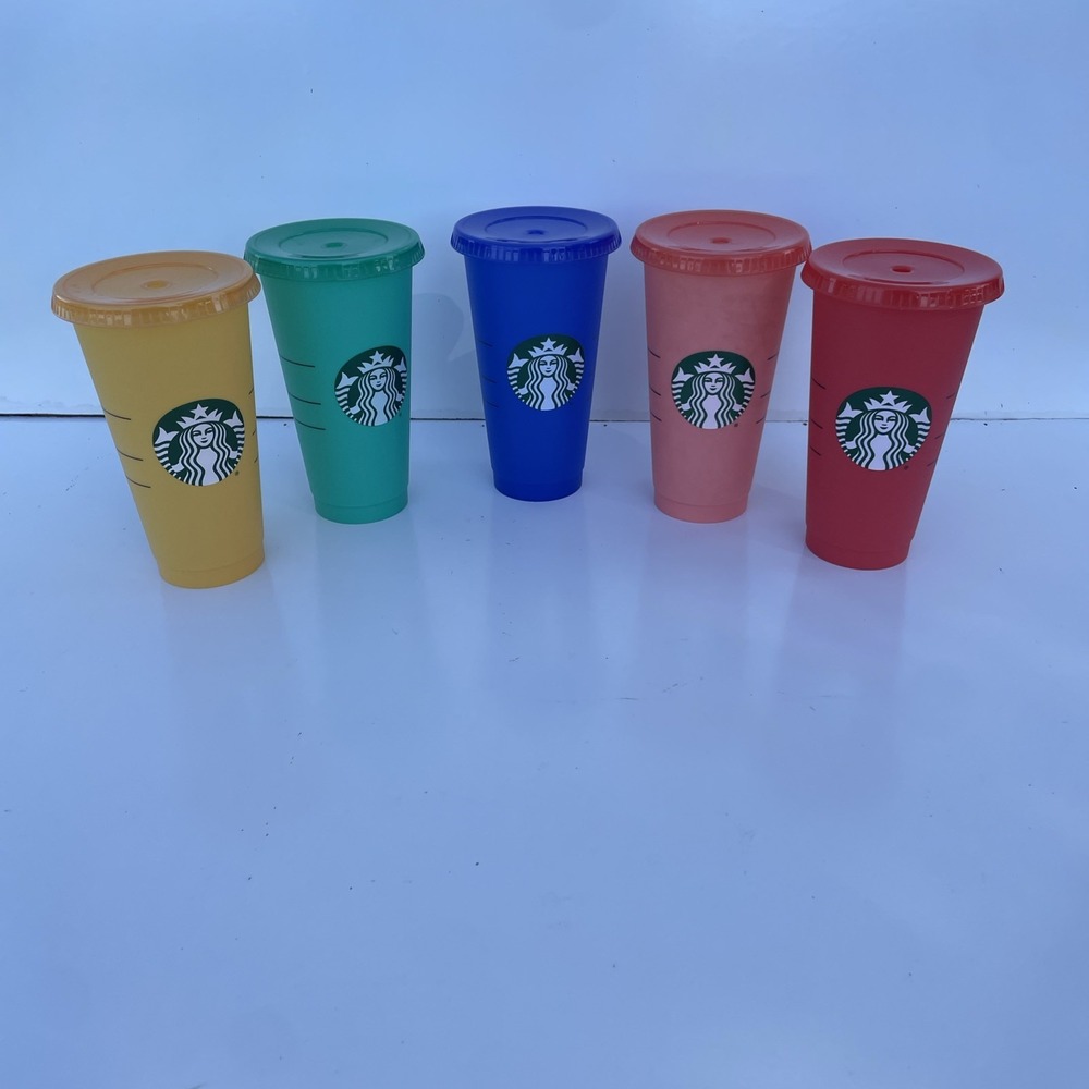 Starbucks Reusable Color Changing Cold Cups (5 Pieces) No Straws 24oz